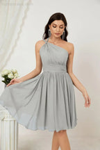 Vestido de dama de honor corto de chiffon de un hombro Numbersea para mujer Vestidos formales para fiesta y regreso a casa 2804