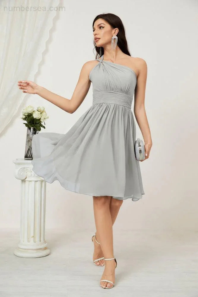 Vestido de dama de honor corto de chiffon de un hombro Numbersea para mujer Vestidos formales para fiesta y regreso a casa 2804