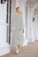 Vestido de festa formal para mãe da noiva, corte A, duas peças, Numbersea 28072 