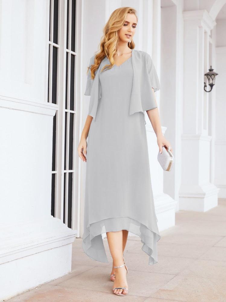 Vestido de festa formal para mãe da noiva, corte A, duas peças, Numbersea 28073 