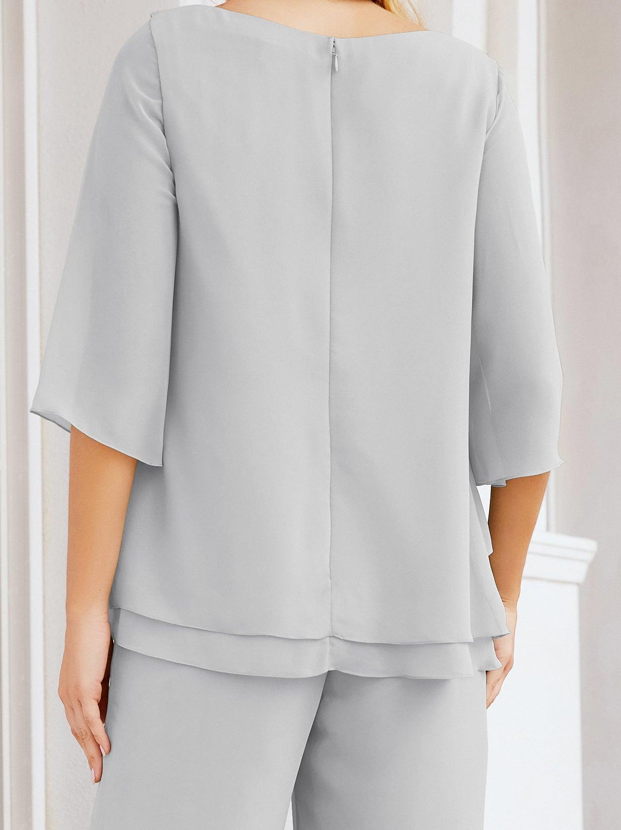 Vestido elegante de 2 peças para mãe da noiva Numbersea, tamanho grande, com folhos, camadas, roupão prateado 28064 