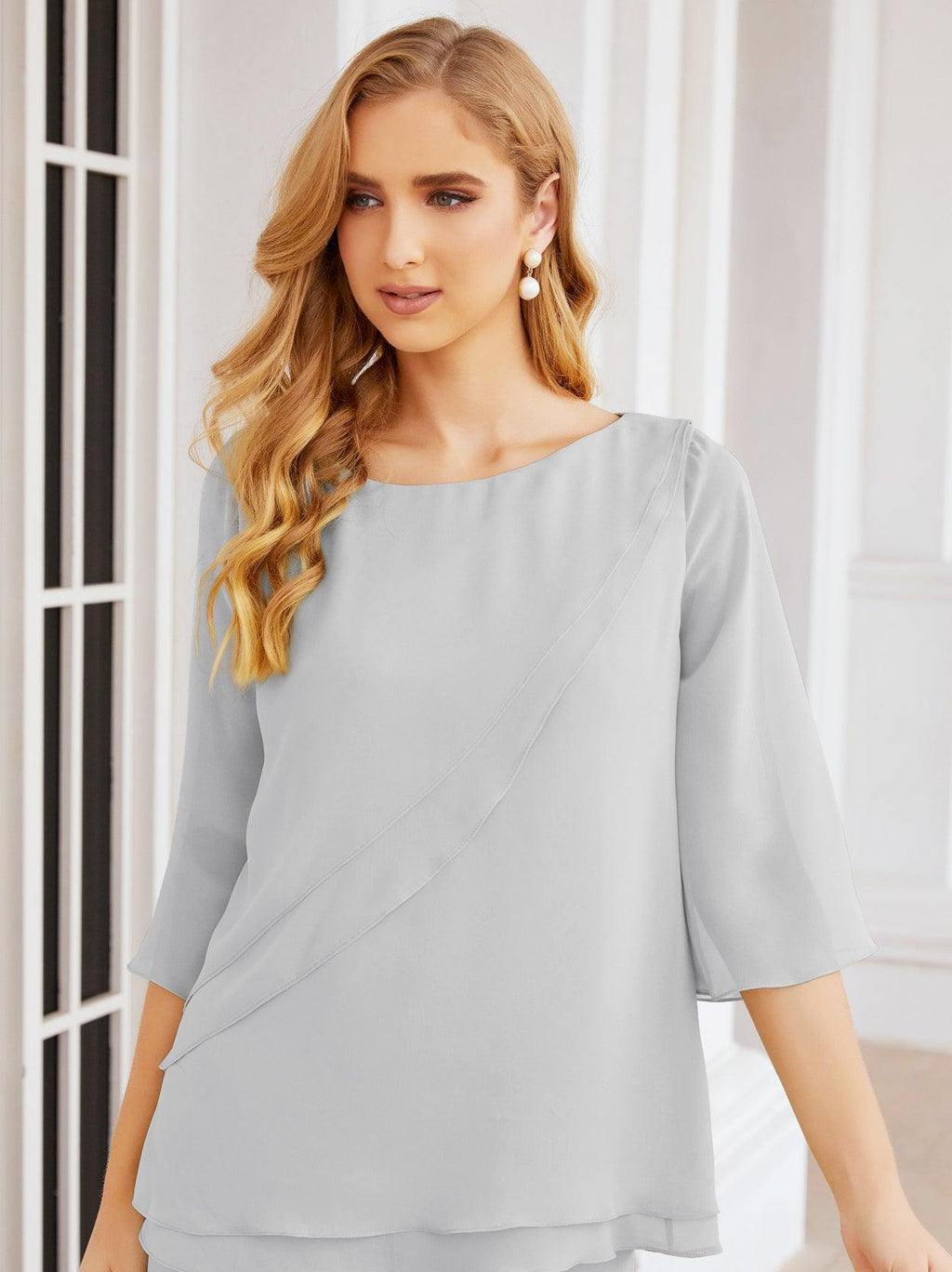 Vestido elegante de 2 peças para mãe da noiva Numbersea, tamanho grande, com folhos, camadas, roupão prateado 28064 