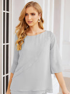 Vestido elegante de 2 peças para mãe da noiva Numbersea, tamanho grande, com folhos, camadas, roupão prateado 28064 