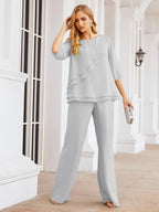 Vestido elegante de 2 peças para mãe da noiva Numbersea, tamanho grande, com folhos, camadas, roupão prateado 28064 