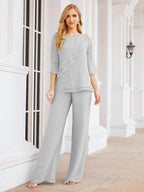 Vestido elegante de 2 peças para mãe da noiva Numbersea, tamanho grande, com folhos, camadas, roupão prateado 28064 