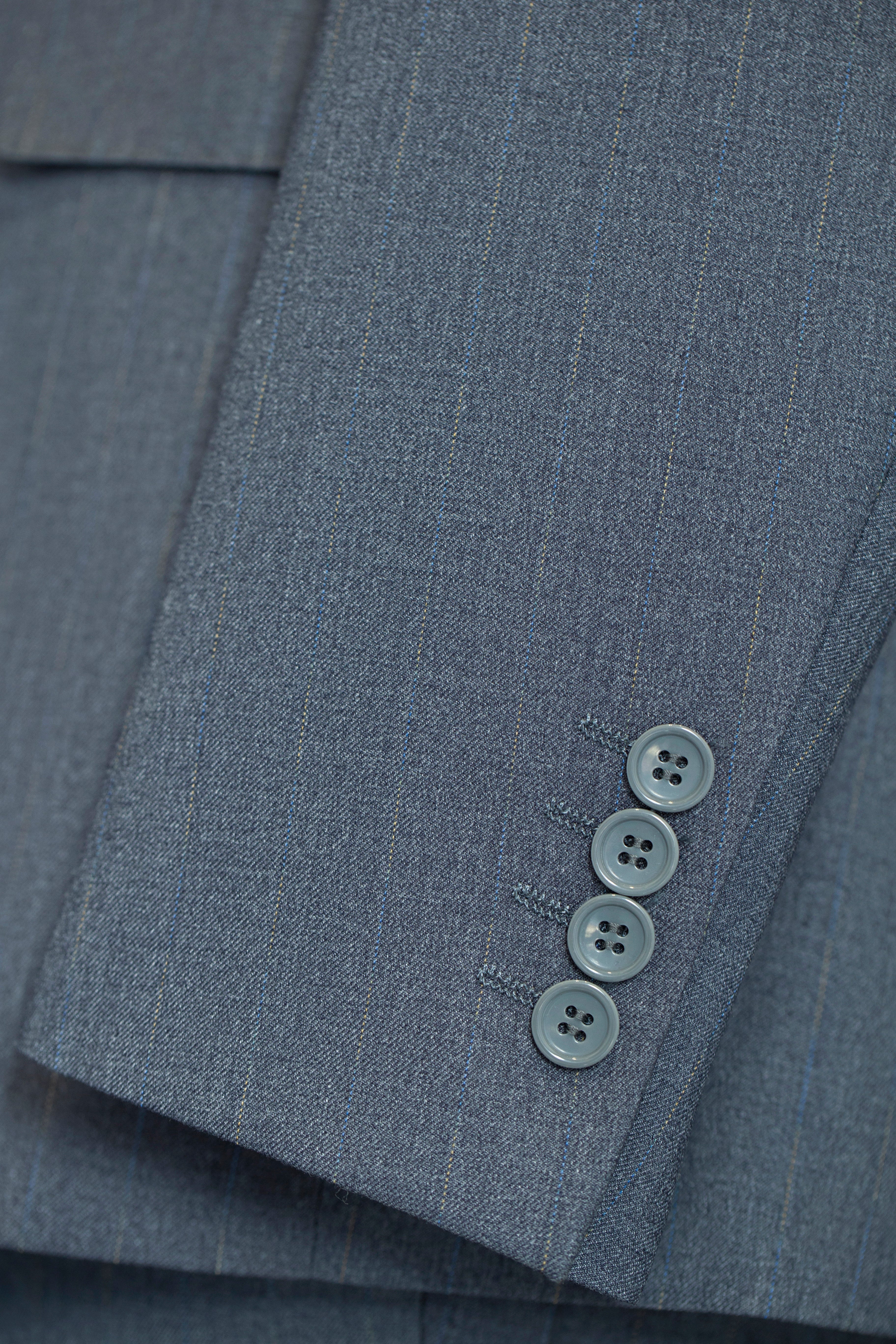 Three-Piece Subtle Pinstripe Grey Wool Suit | Tailored Formal Groom & Business Suit