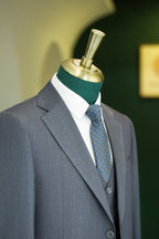 Three-Piece Subtle Pinstripe Grey Wool Suit | Tailored Formal Groom & Business Suit