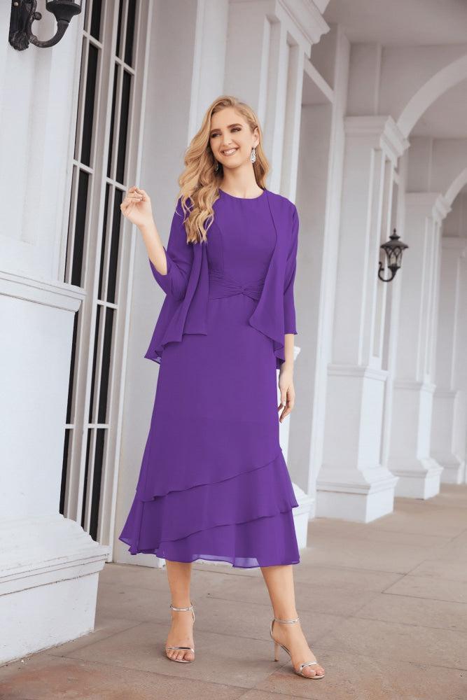 Vestido de festa formal para mãe da noiva, corte A, duas peças, Numbersea 28072 