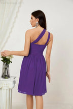 Vestido de dama de honor corto de chiffon de un hombro Numbersea para mujer Vestidos formales para fiesta y regreso a casa 2804