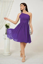 Vestido de dama de honor corto de chiffon de un hombro Numbersea para mujer Vestidos formales para fiesta y regreso a casa 2804