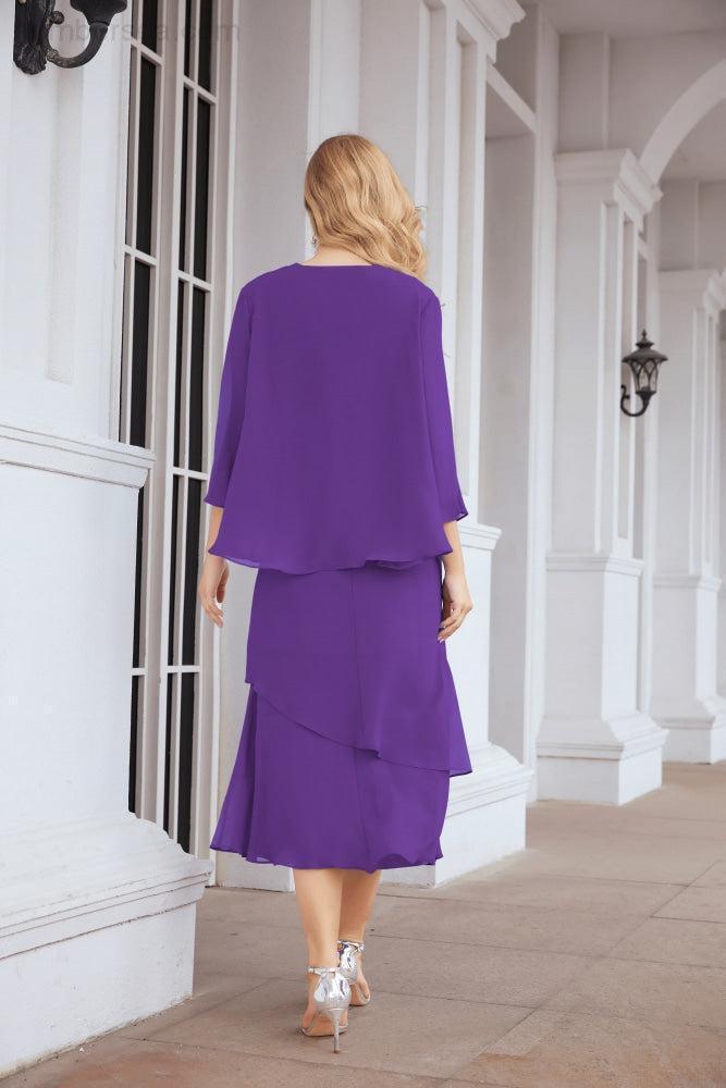 Vestido de festa formal para mãe da noiva, corte A, duas peças, Numbersea 28072 