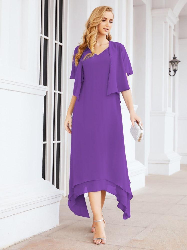 Vestido de festa formal para mãe da noiva, corte A, duas peças, Numbersea 28073 