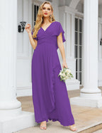 Numbersea Chiffon Bridesmaid Dresses Long Formal Evening Prom Mother of The Bride Dress with Flutter Sleeve     SEA28040