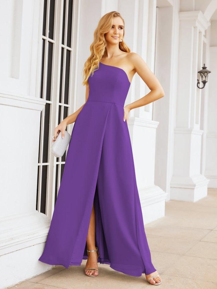 Vestidos de baile de cerimónia Numbersea para mulher com um ombro só e fenda lateral para madrinhas e madrinhas 28052 