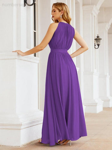 Numbersea Halter Bridesmaid Dress Empire Waist Formal Evening Prom Gown for Mother of The Bride 28030
