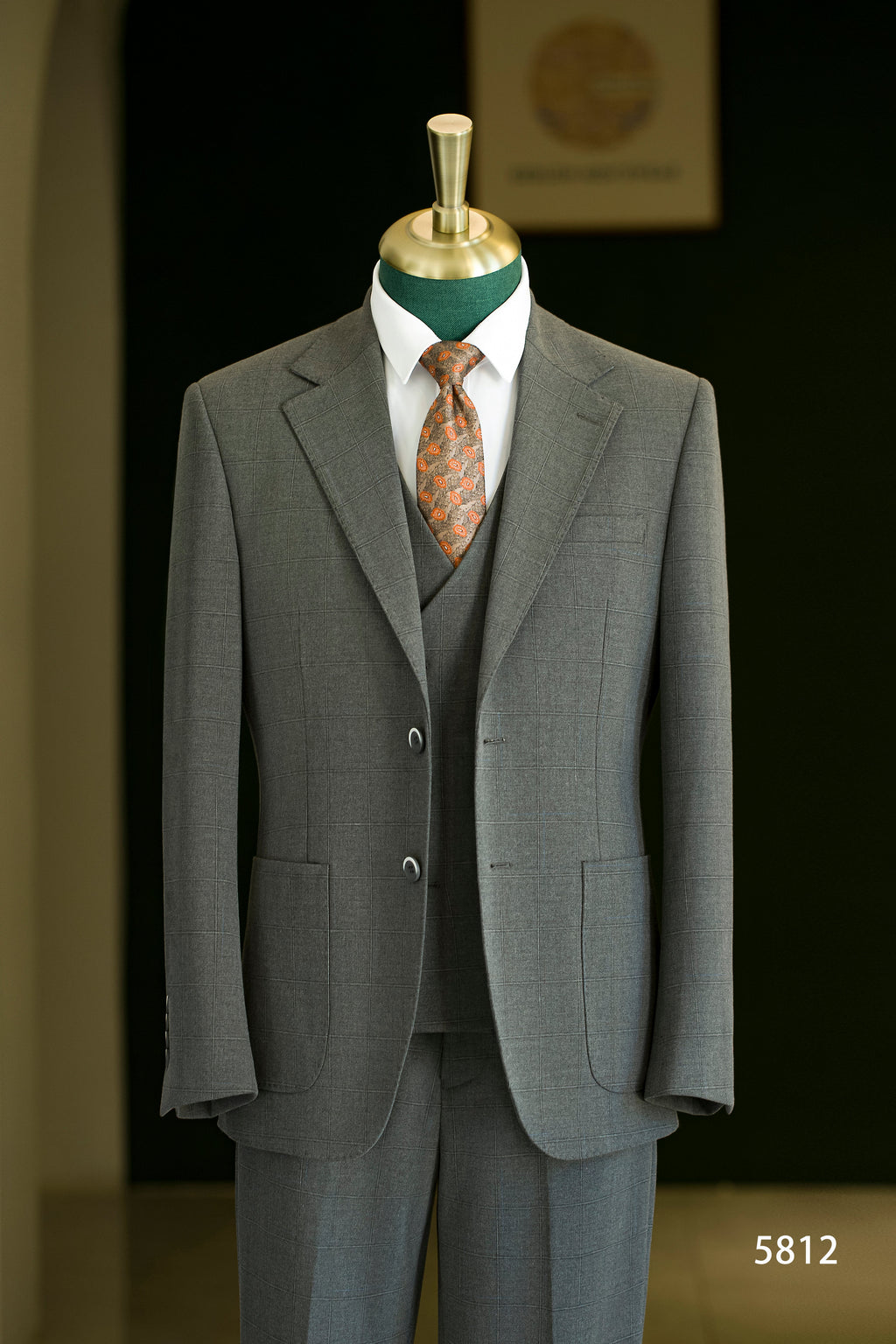 Charcoal Grey Windowpane Check Wool 3-Piece Wedding Suit | Tailored Groom & Groomsmen Attire