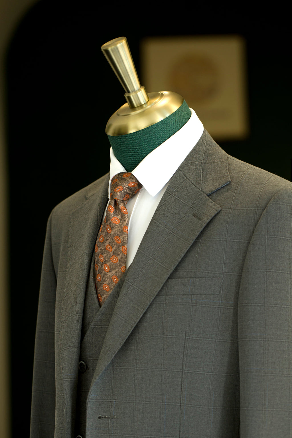 Charcoal Grey Windowpane Check Wool 3-Piece Wedding Suit | Tailored Groom & Groomsmen Attire