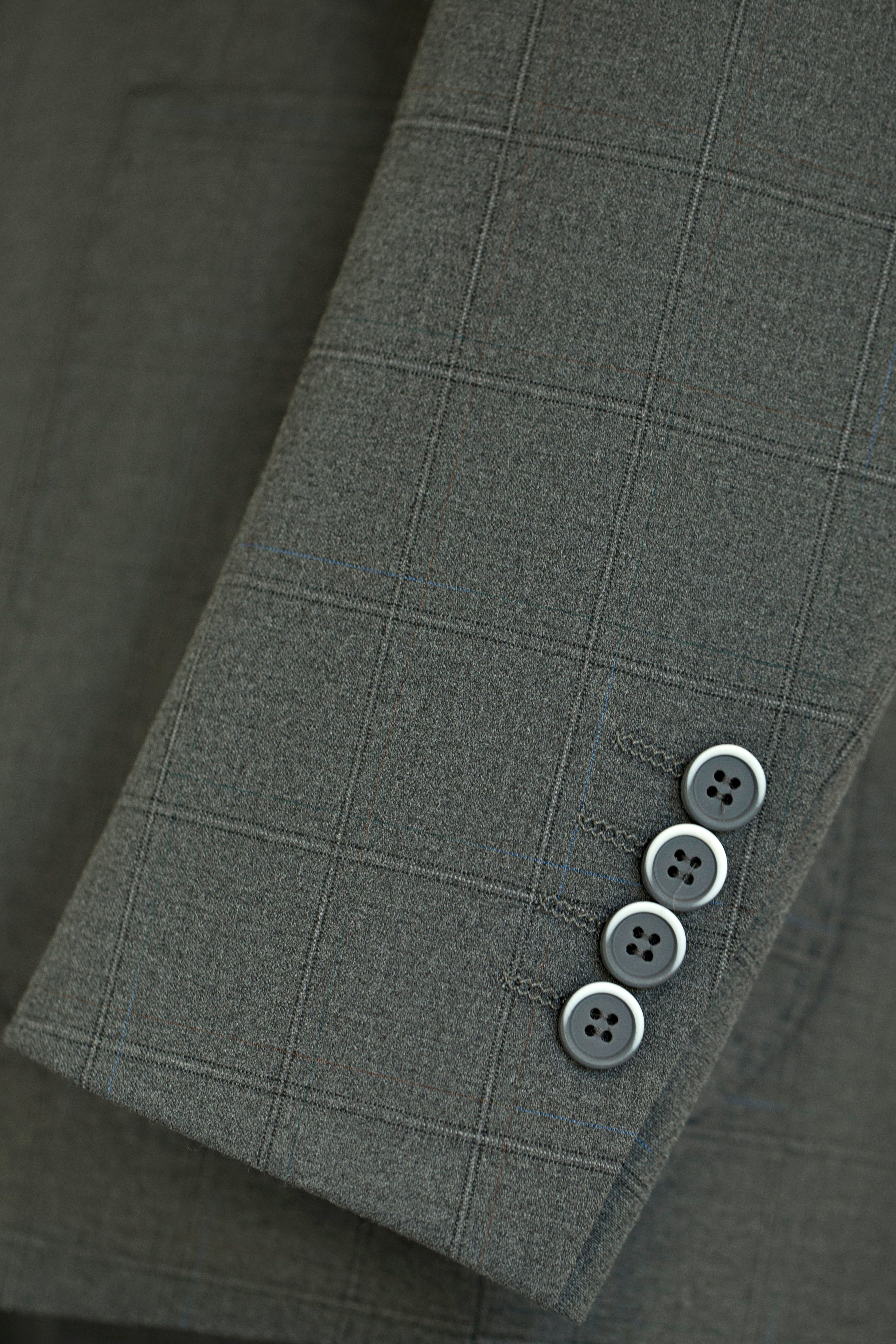 Charcoal Grey Windowpane Check Wool 3-Piece Wedding Suit | Tailored Groom & Groomsmen Attire