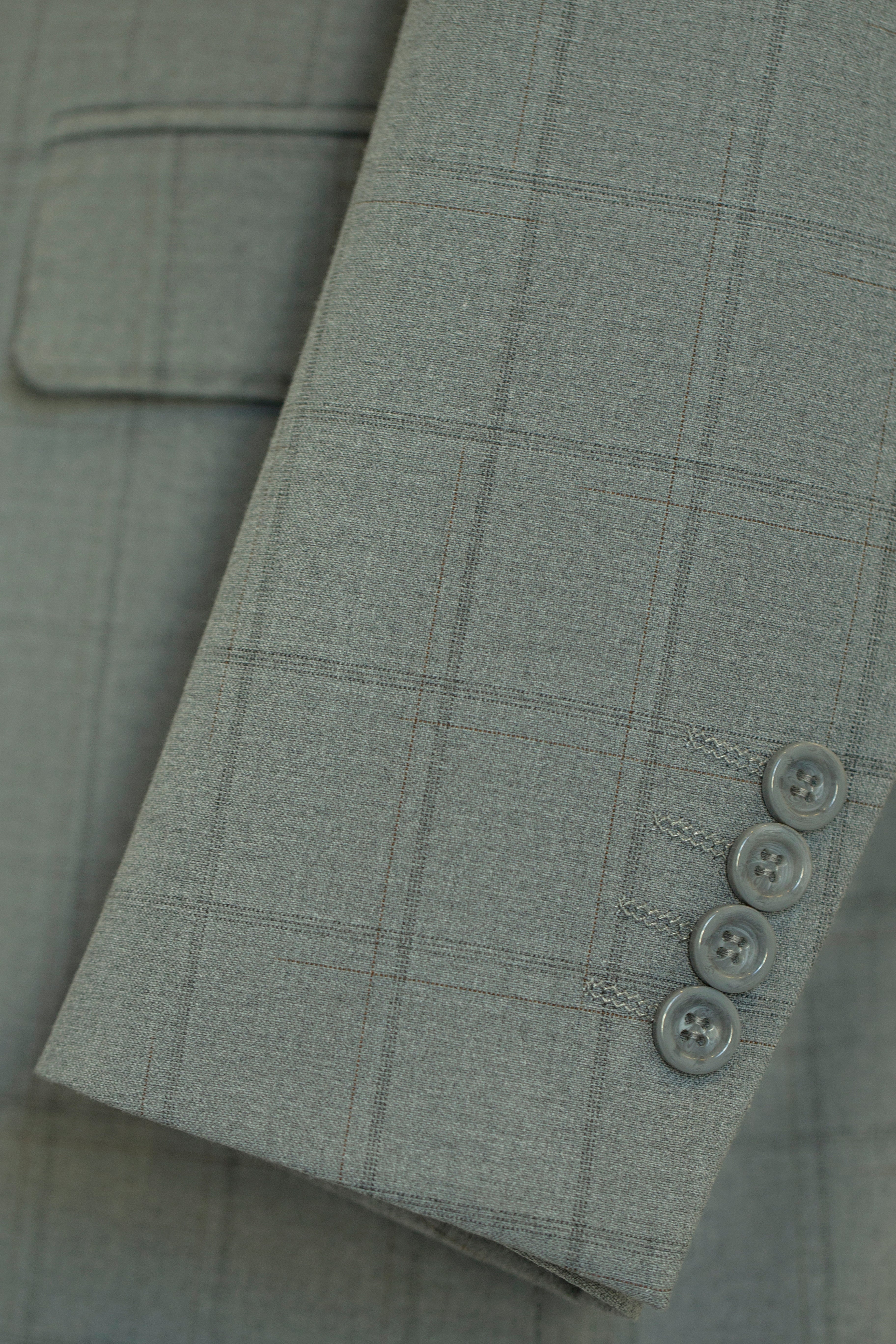 Light Grey Windowpane Check Wool 3-Piece Wedding Suit | Tailored Groom & Groomsmen Attire
