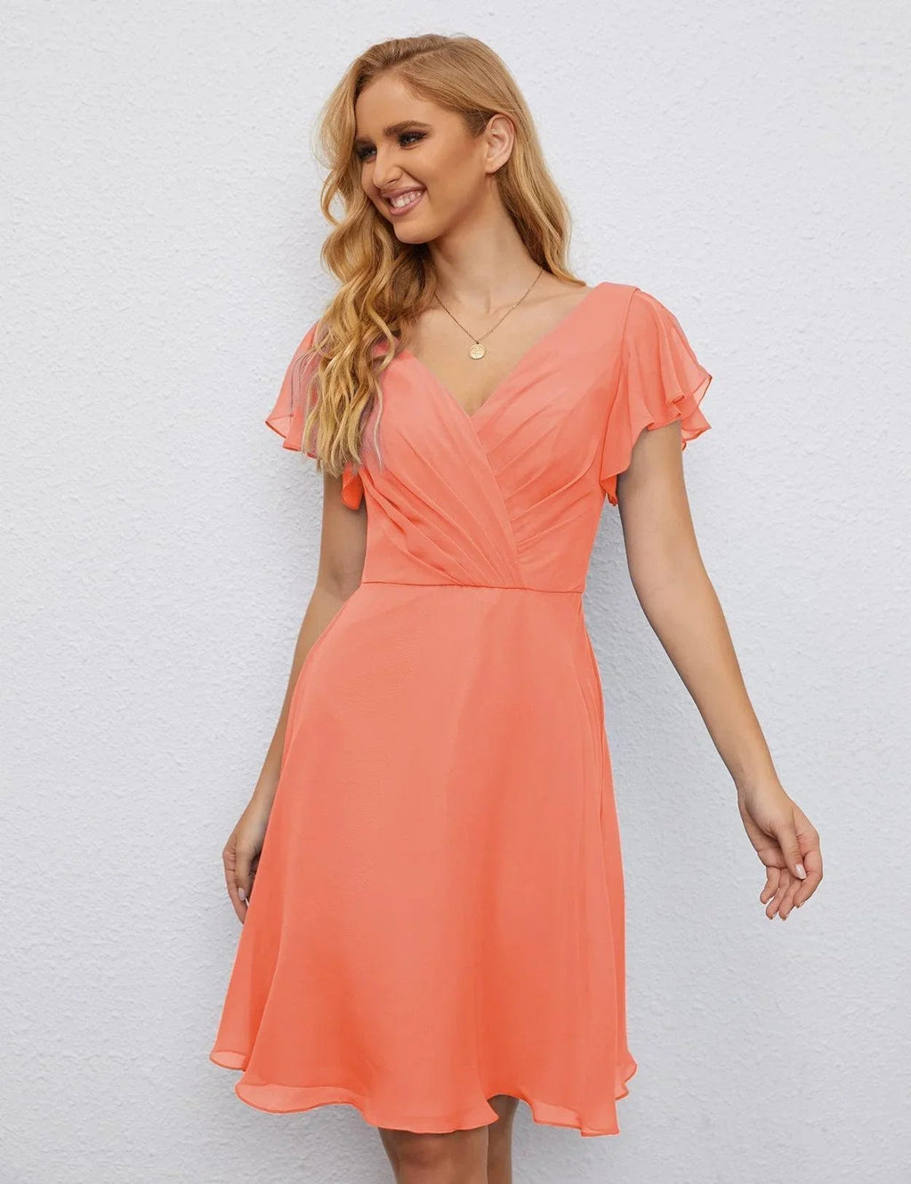Vestido de Regreso a Casa con Espalda en U de Numbersea Vestido Formal para el Baile de Graduación Largo hasta la Rodilla Mangas Cortas Vestido para Fiesta de Cóctel 28077