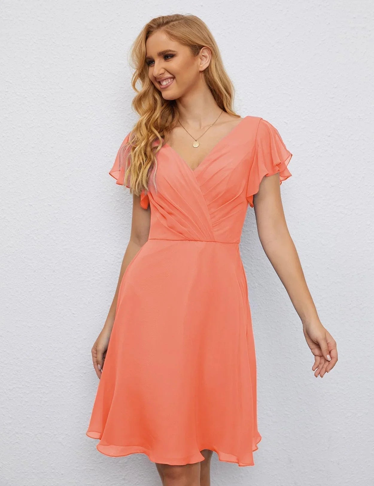 Vestido de Regreso a Casa con Espalda en U de Numbersea Vestido Formal para el Baile de Graduación Largo hasta la Rodilla Mangas Cortas Vestido para Fiesta de Cóctel 28077