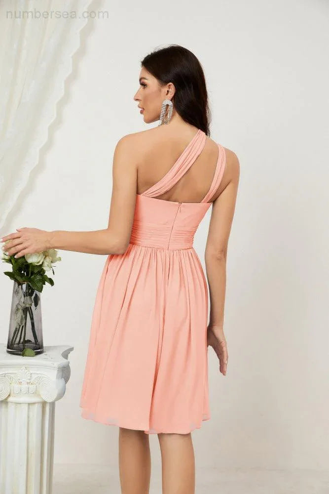 Vestido de dama de honor corto de chiffon de un hombro Numbersea para mujer Vestidos formales para fiesta y regreso a casa 2804