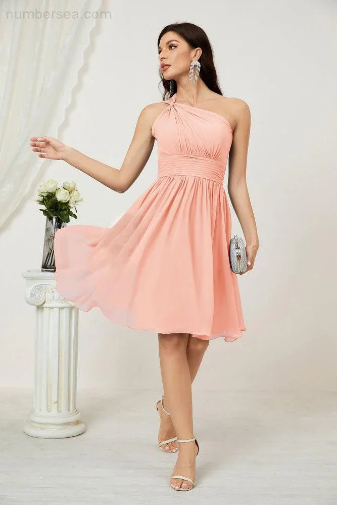 Vestido de dama de honor corto de chiffon de un hombro Numbersea para mujer Vestidos formales para fiesta y regreso a casa 2804