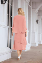 Vestido de festa formal para mãe da noiva, corte A, duas peças, Numbersea 28072 