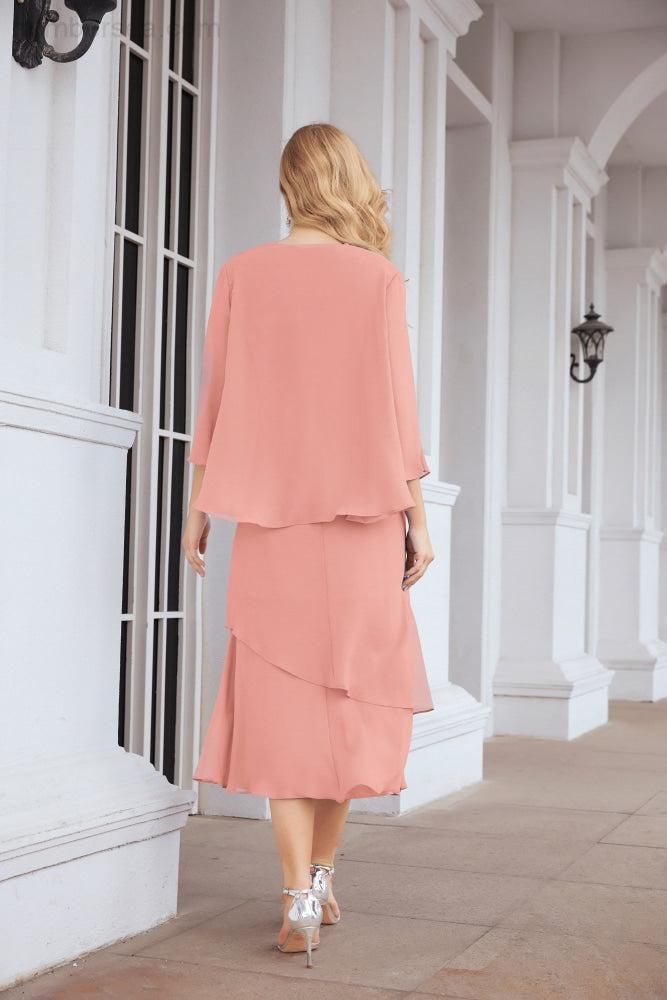 Vestido de festa formal para mãe da noiva, corte A, duas peças, Numbersea 28072 