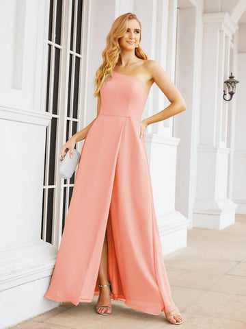 Numbersea Women's One Shoulder Formal Prom Gowns for Mother of The Bride Side Slit Bridesmaid Dresses 28052