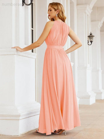 Numbersea Halter Bridesmaid Dress Empire Waist Formal Evening Prom Gown for Mother of The Bride 28030