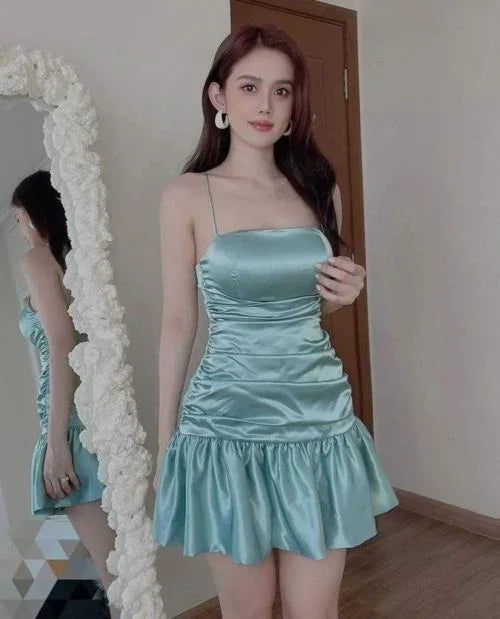 Nueva falda ajustada verde menta falda plisada sexy vestido de satén plisado tiro alto vestido corto para el baile de bienvenida Y1903