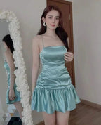 Nueva falda ajustada verde menta falda plisada sexy vestido de satén plisado tiro alto vestido corto para el baile de bienvenida Y1903