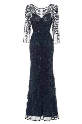 Kleid für die Brautmutter, langärmeliges Perlenkleid