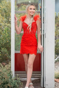 Orangefarbenes Perlenbesetztes Homecoming-Kleid mit Federn Y2829