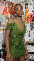 Vestido de Serpentinas Verde para Baile de Finalistas Vestido de Festa Verde Y1963