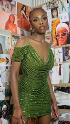 Vestido de Serpentinas Verde para Baile de Finalistas Vestido de Festa Verde Y1963