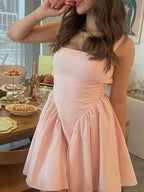Vestido de Línea A Rosa Sencillo para el Baile de Regreso a Casa Conjunto para el 18.º Cumpleaños Y7278