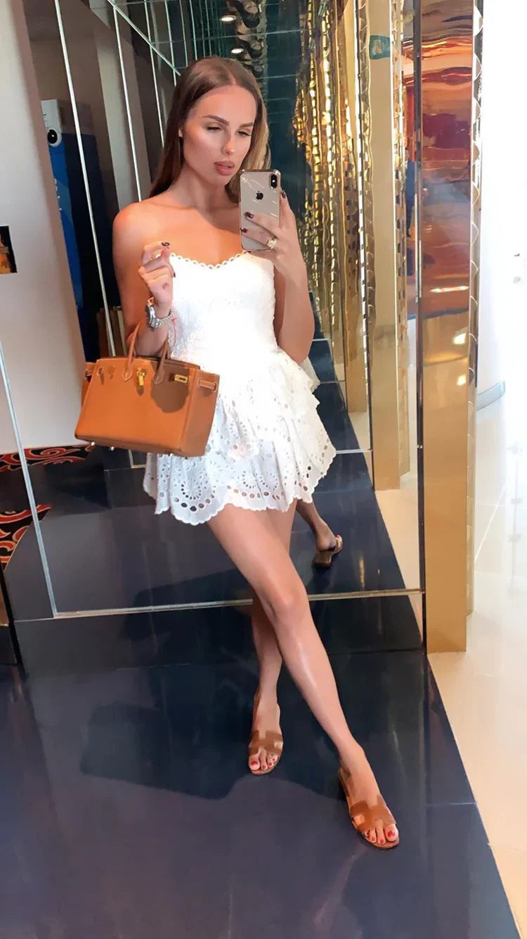 فستان تخرج أبيض جميل على شكل حرف A فستان كوكتيل أبيض Y5068