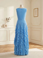 Sleeveless Tiered Chiffon Maxi Evening Gown with Ruched Bodice - view 4
