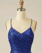 Sukienka na bal powitalny Royal Blue Sheath z aplikacjami cekinowymi i sznurowaniem Y2844