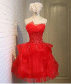 Encantadores vestidos cortos de fiesta en casa sin tirantes, línea A, de encaje, modelo Y1107