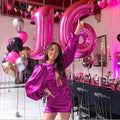 Vestido de Mangas Largas Fucsia para el Baile de Bienvenida y para el Cumpleaños Número 16 Modelo Y6990
