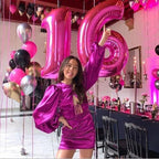 Vestido de Mangas Largas Fucsia para el Baile de Bienvenida y para el Cumpleaños Número 16 Modelo Y6990