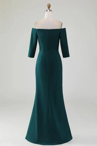 Kleid für die Brautmutter, Meerjungfrau, schulterfrei, kaskadierendes Rüschenkleid mit Schlitz