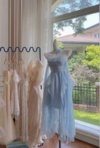 Einfaches Homecoming-/Partykleid aus Chiffon mit blauen Trägerbändchen Y8581