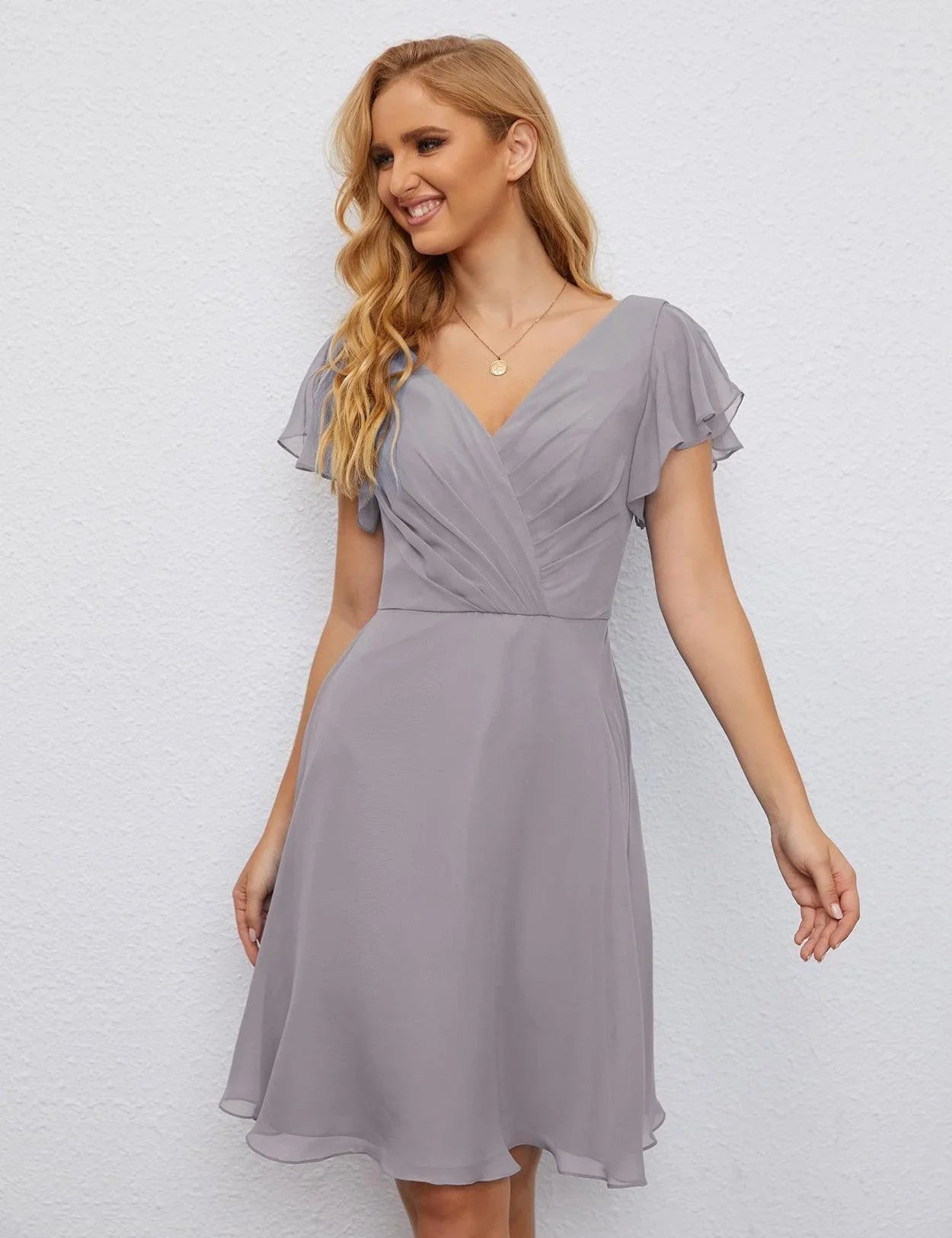 Vestido de Regreso a Casa con Espalda en U de Numbersea Vestido Formal para el Baile de Graduación Largo hasta la Rodilla Mangas Cortas Vestido para Fiesta de Cóctel 28077