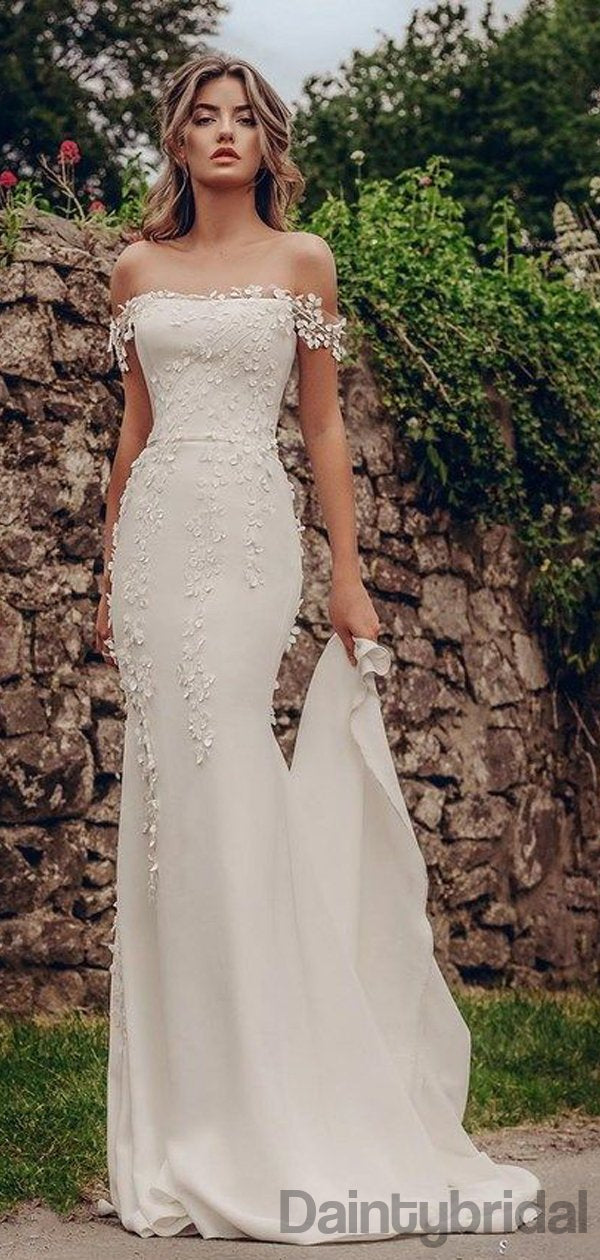 Vestidos de noiva elegantes, a direito e simples, estilo sereia, com aplicações. DB10183