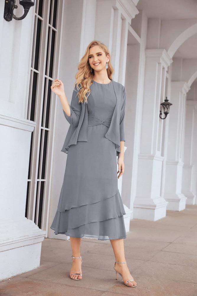 Vestido de festa formal para mãe da noiva, corte A, duas peças, Numbersea 28072 