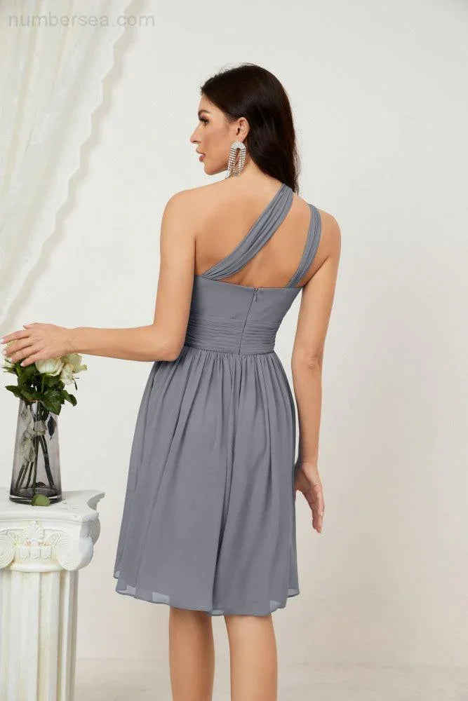 Vestido de dama de honor corto de chiffon de un hombro Numbersea para mujer Vestidos formales para fiesta y regreso a casa 2804